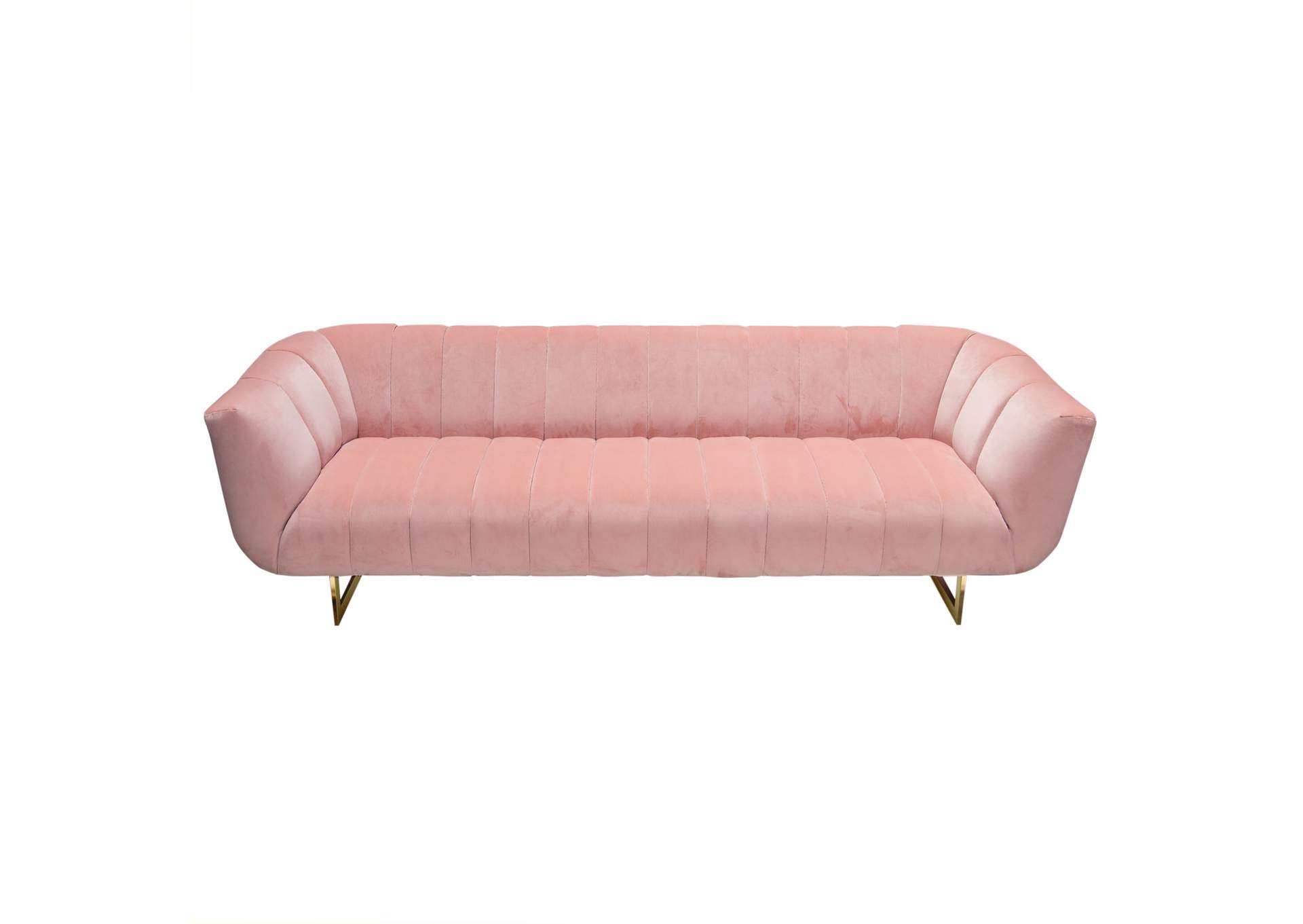 Venus Sofa in Blush Pink Velvet w/ Contrasting Pillows & Gold Finished Metal Base by Diamond Sofa,Diamond Sofa