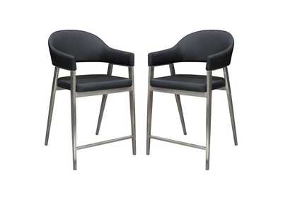 Image for Adele Set of Two Counter Height Chairs in Black Leatherette w/ Brushed Stainless Steel Leg by Diamond Sofa