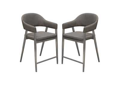Image for Adele Set of Two Counter Height Chairs in Grey Leatherette w/ Brushed Stainless Steel Leg by Diamond Sofa