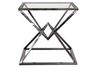 Image for Aria Square Stainless Steel End Table w/ Polished Black Finish Base & Clear, Tempered Glass Top by Diamond Sofa