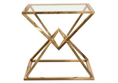 Image for Aria Square Stainless Steel End Table w/ Polished Gold Finish Base & Clear, Tempered Glass Top by Diamond Sofa