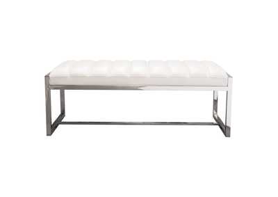 Image for Bardot Large Bench Ottoman w/ Polished Stainless Steel Frame & Padded Seat in White Leatherette by Diamond Sofa
