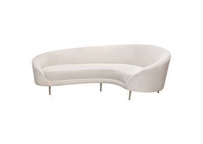 Image for Celine Curved Sofa with Contoured Back in Light Cream Velvet and Gold Metal Legs by Diamond Sofa