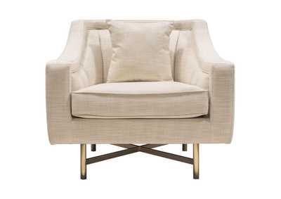 Image for Croft Fabric Chair in Sand Linen Fabric w/ Accent Pillow and Gold Metal Criss-Cross Frame by Diamond Sofa