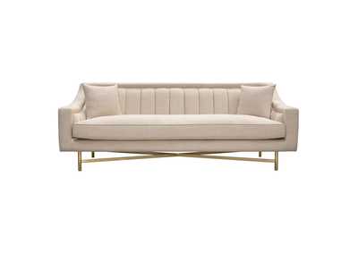 Image for Croft Fabric Sofa in Sand Linen Fabric w/ Accent Pillows and Gold Metal Criss-Cross Frame by Diamond Sofa