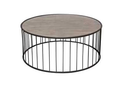 Image for Gibson 38" Round Cocktail Table with Grey Oak Finished Top and Metal Base by Diamond Sofa