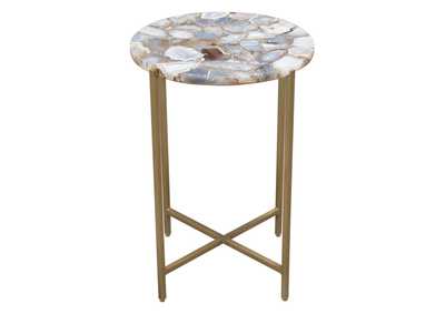 Image for Mika Round Accent Table w/ Grey Agate Top w/ Brass Base by Diamond Sofa