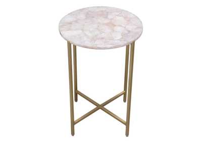 Image for Mika Round Accent Table w/ Rose Quartz Top w/ Brass Base by Diamond Sofa