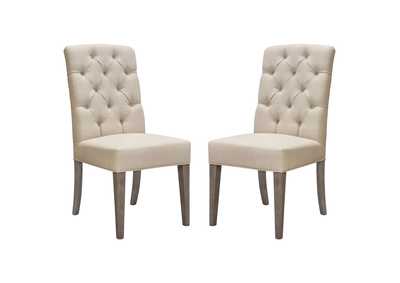 Image for Set of Two Napa Tufted Dining Side Chairs in Sand Linen Fabric with Wood Legs in Grey Oak Finish by Diamond Sofa