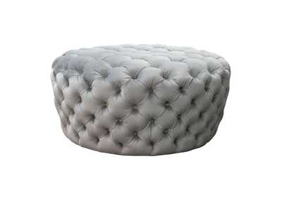 Image for Posh Tufted Round Accent Ottoman in Platinum Gray Velvet by Diamond Sofa