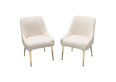 Image for Set of (2) Quinn Dining Chairs w/ Vertical Outside Pleat Detail and Contoured Arm in Cream Velvet w/ Brushed Gold Metal Leg by Diamond Sofa