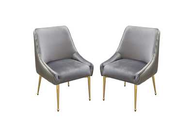Image for Set of (2) Quinn Dining Chairs w/ Vertical Outside Pleat Detail and Contoured Arm in Grey Velvet w/ Brushed Gold Metal Leg by Diamond Sofa