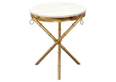 Image for Reed Round Accent Table with White Marble Top and Gold Finished Metal Base by Diamond Sofa