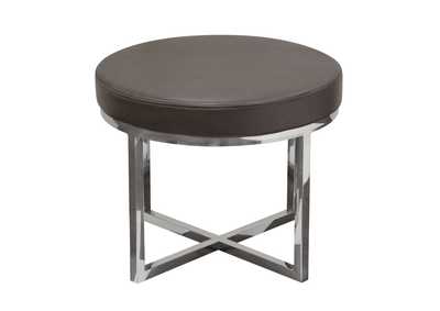 Image for Ritz Round Accent Stool with Padded Seat in Elephant Grey Bonded Leather and Polished Stainless Steel Base by Diamond Sofa