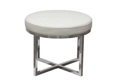 Image for Ritz Round Accent Stool with Padded Seat in White Bonded Leather and Polished Stainless Steel Base by Diamond Sofa