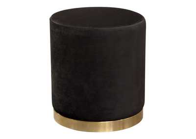 Image for Sorbet Round Accent Ottoman in Black Velvet w/ Gold Metal Band Accent by Diamond Sofa