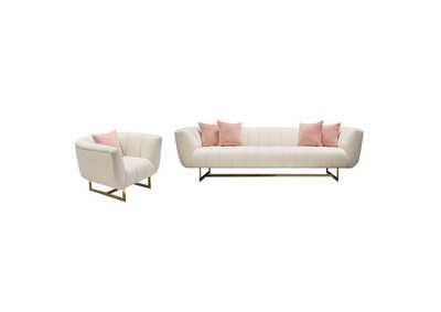 Image for Venus Cream Fabric Sofa & Chair 2PC Set w/ Contrasting Pillows & Gold Finished Metal Base by Diamond Sofa