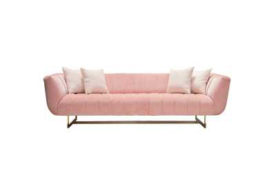 Image for Venus Sofa in Blush Pink Velvet w/ Contrasting Pillows & Gold Finished Metal Base by Diamond Sofa