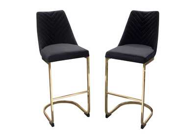 Image for Vogue Set of (2) Bar Height Chairs in Black Velvet with Polished Gold Metal Base by Diamond Sofa