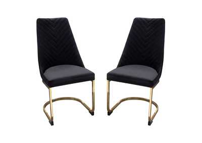 Image for Vogue Set of (2) Dining Chairs in Black Velvet with Polished Gold Metal Base by Diamond Sofa
