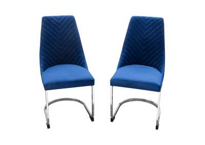 Image for Vogue Set of (2) Dining Chairs in Navy Blue Velvet with Polished Silver Metal Base by Diamond Sofa