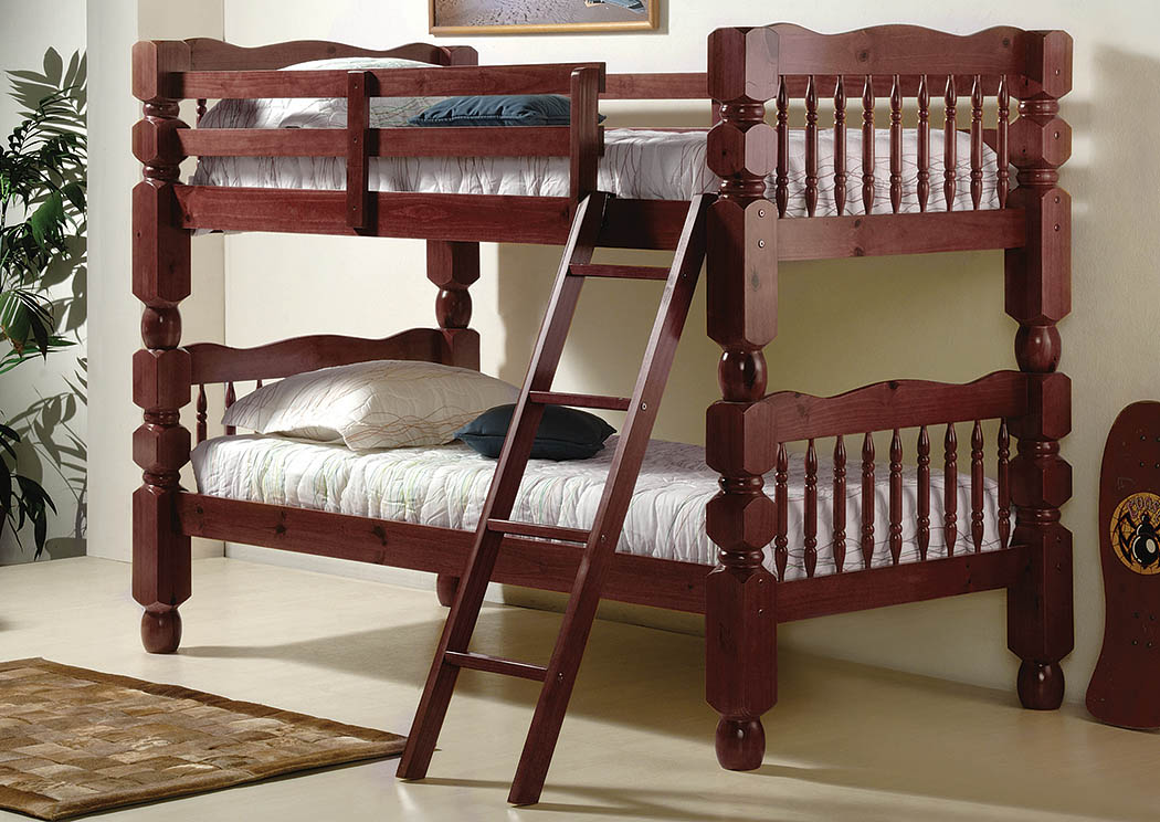 Merlot Jumbo Post Twin/Twin Bunk Bed w/Ladder,Donco Kids