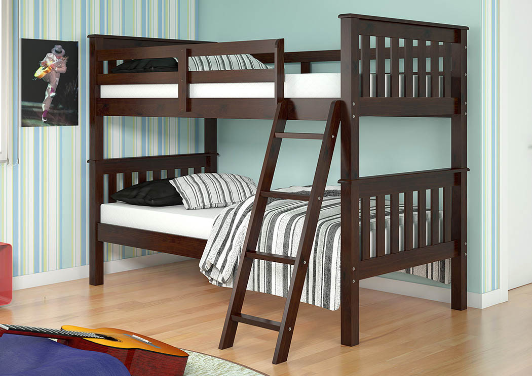 Twin/Twin Dark Cappuccino Bunk Bed w/Tilt Ladder,Donco Kids