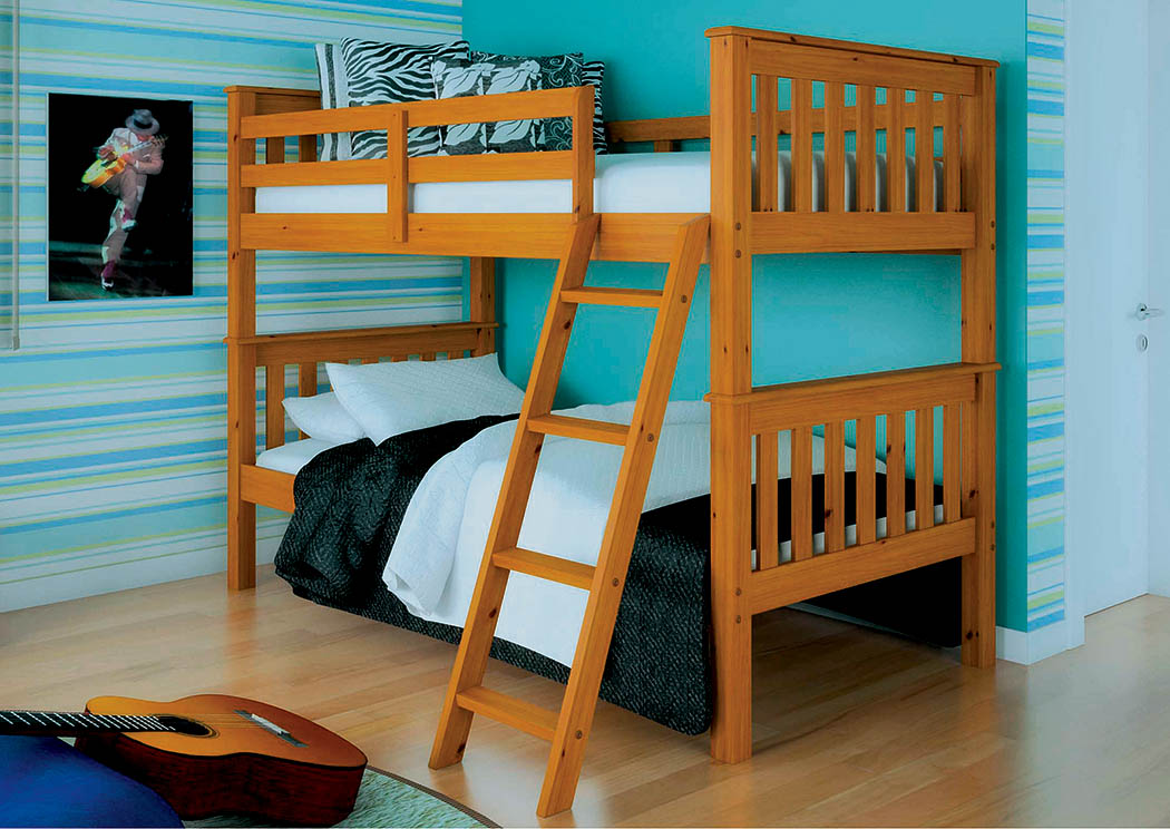 Twin/Twin Honey Mission Bunk Bed w/Tilt Ladder,Donco Kids