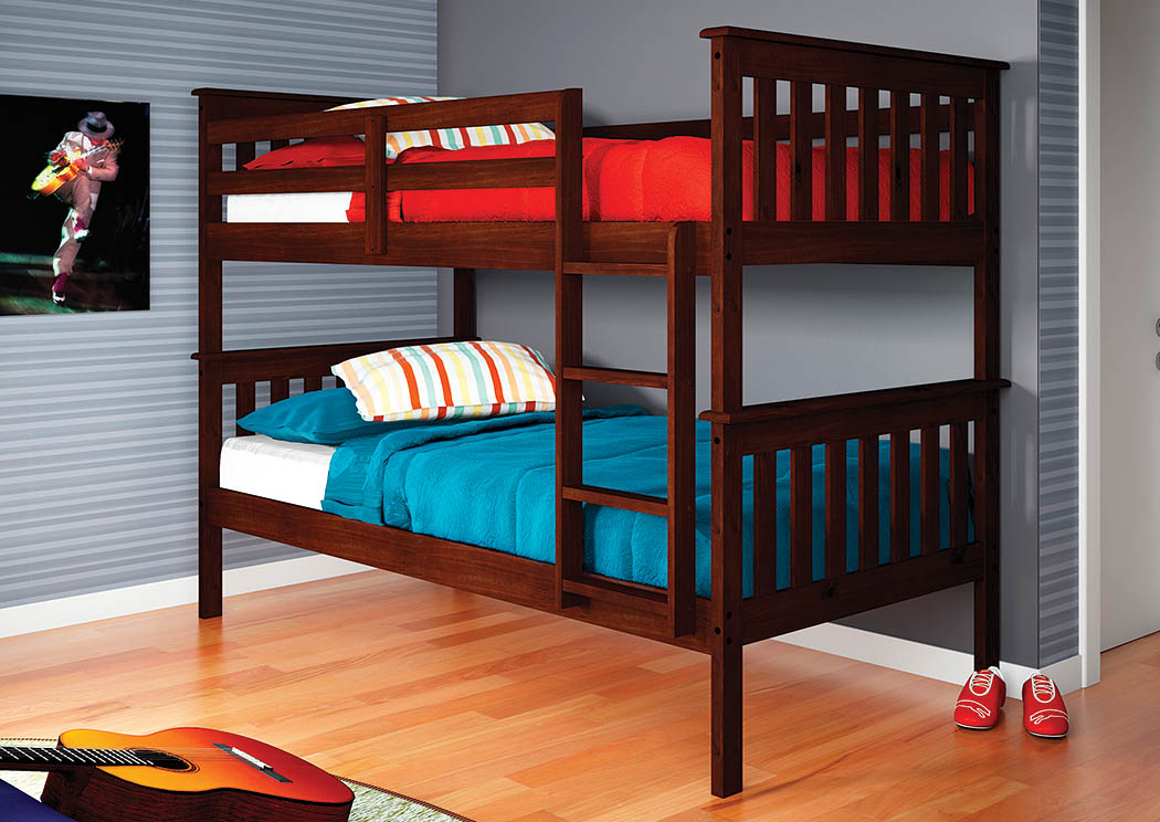 Twin/Twin Dark Cappuccino Mission Bunk Bed,Donco Kids