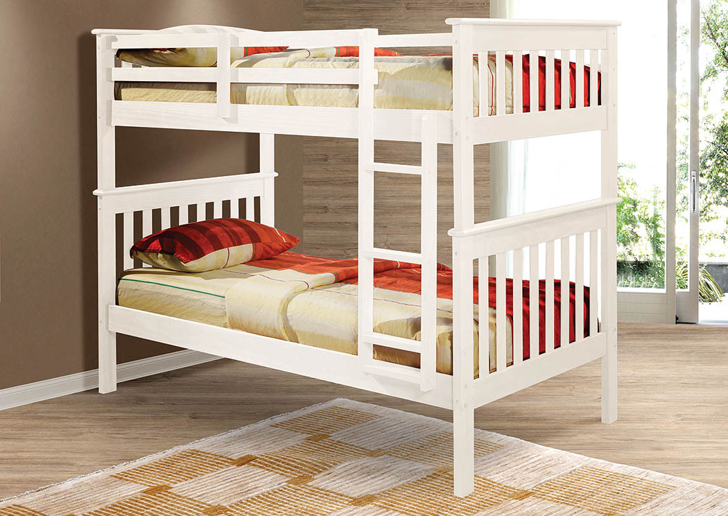 Twin/Twin White Bunk Bed w/Ladder,Donco Kids