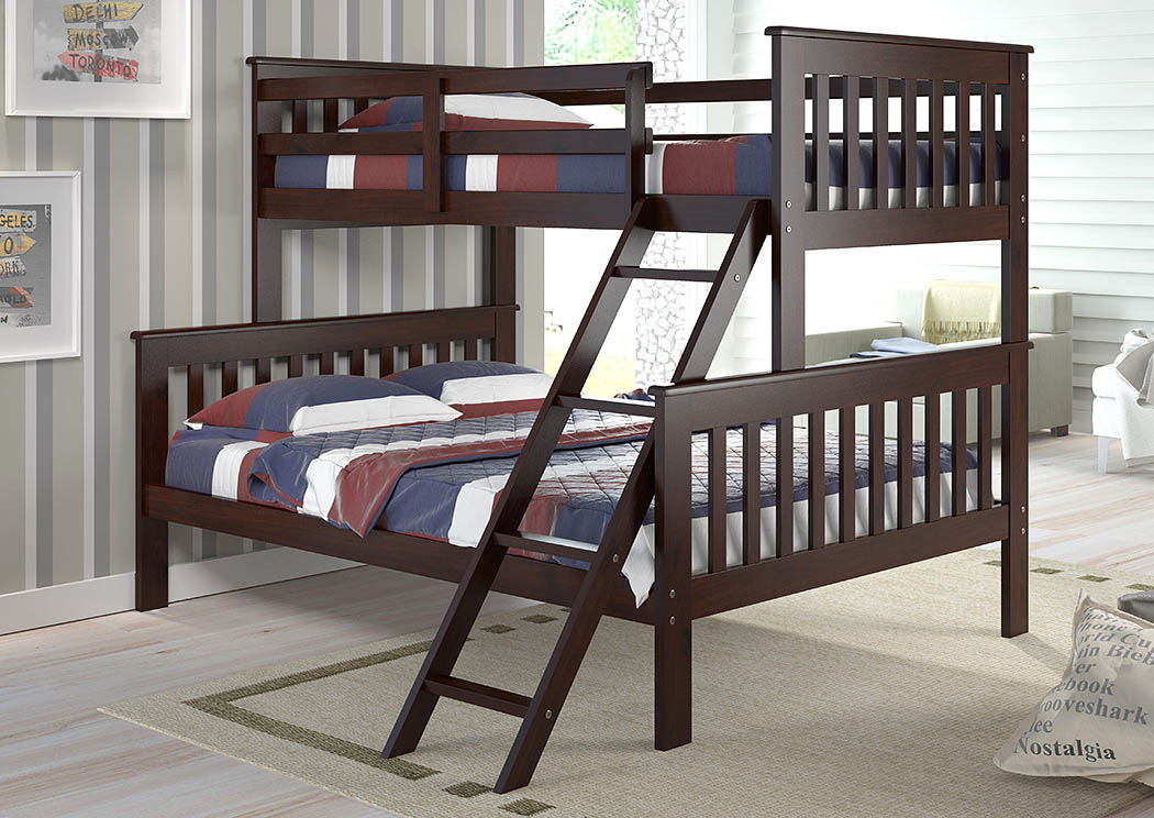 Twin/Full Dark Cappuccino Bunk Bed w/Extended Ladder,Donco Kids