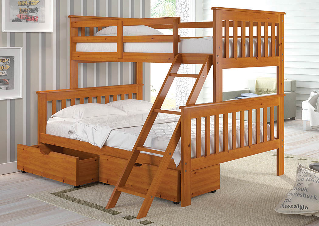 Twin/Full Honey Mission Bunk Bed w/Tilt Ladder,Donco Kids