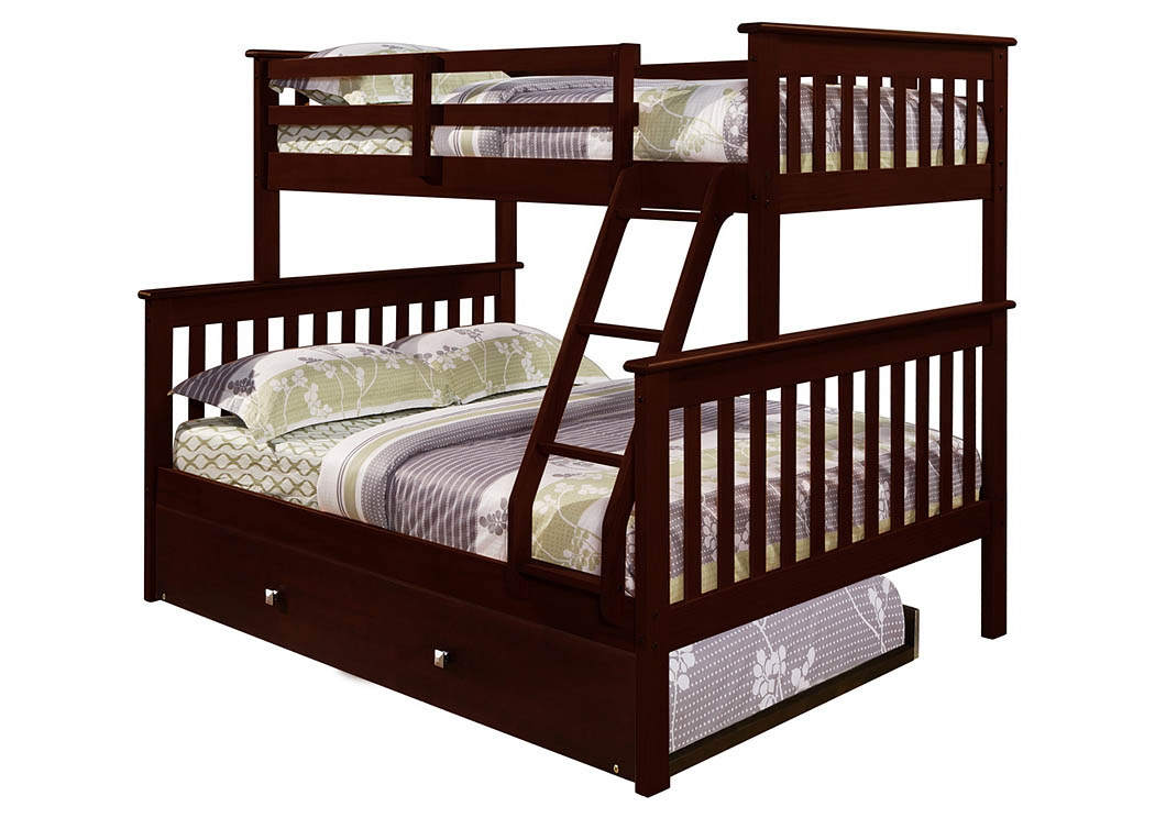 Twin/Full Dark Cappuccino Mission Bunk Bed w/Ladder,Donco Kids