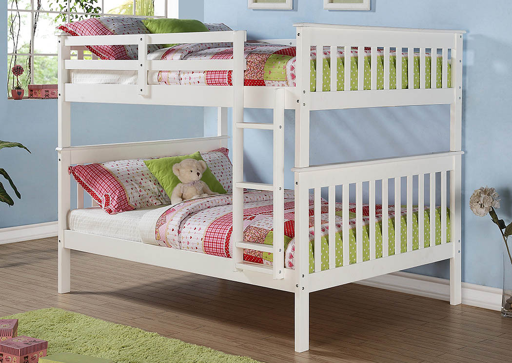 Full/Full White Mission Bunk Bed w/Ladder,Donco Kids