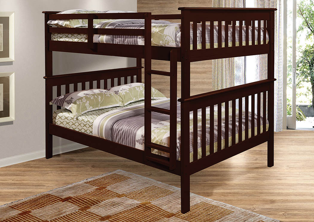 Full/Full Dark Cappuccino Mission Bunk Bed w/Ladder,Donco Kids