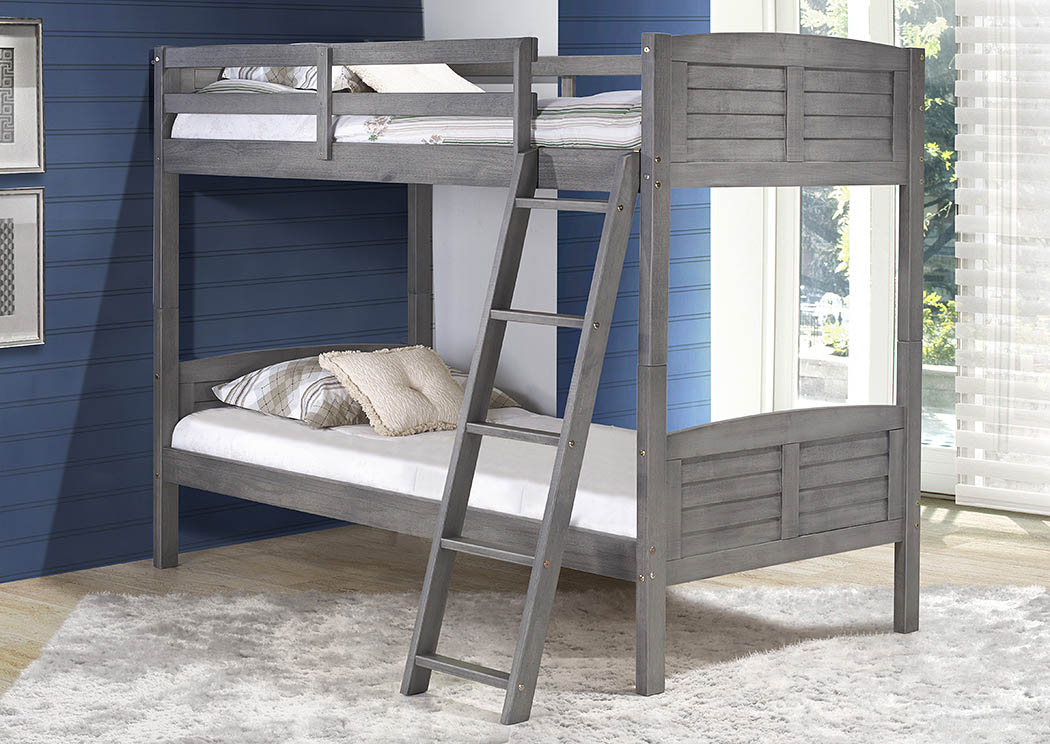 Twin/Twin Antique Gray Louver Bunk Bed w/Ladder,Donco Kids