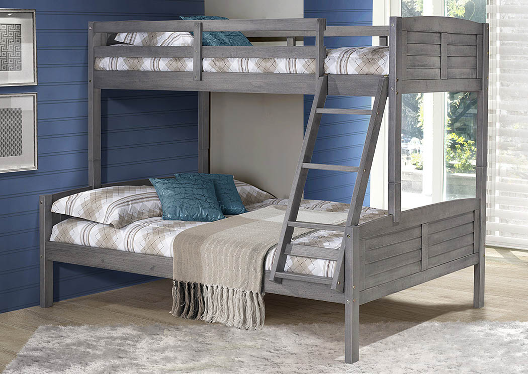 Twin/Full Antique Gray Bunk Bed w/Ladder,Donco Kids