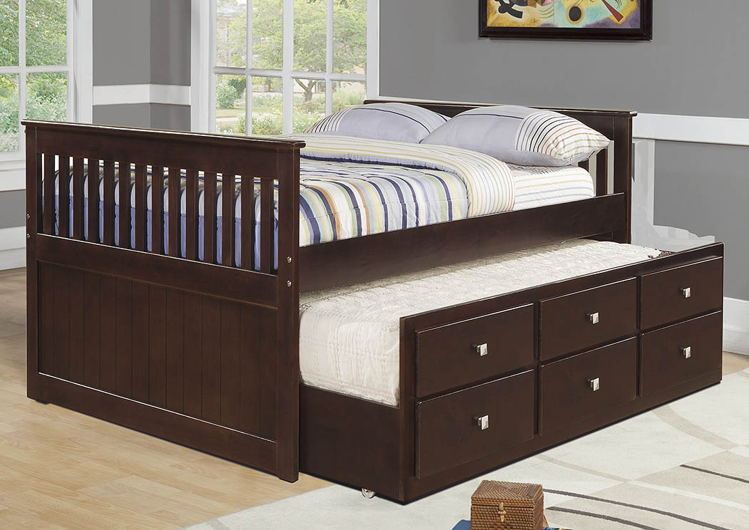 Full Captains Bed w/Roll-Out Storage Trundle,Donco Kids