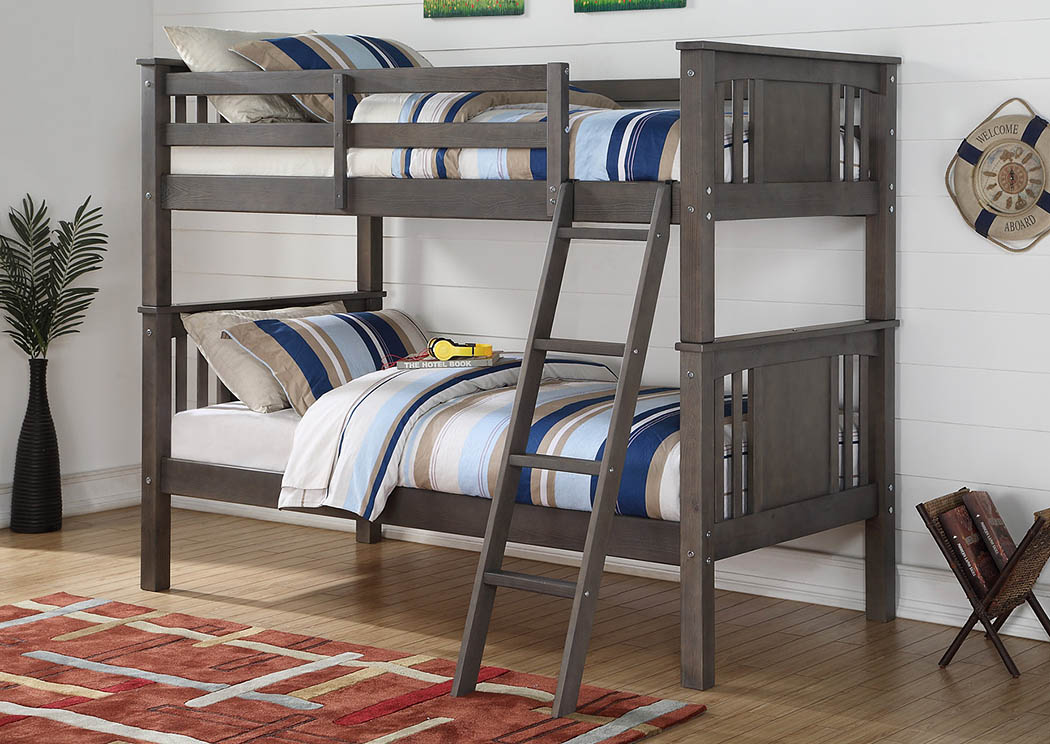 Twin/Twin Princeton Slate Gray Bunk Bed w/Ladder,Donco Kids