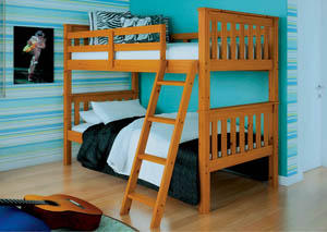 Twin/Twin Honey Mission Bunk Bed w/Tilt Ladder