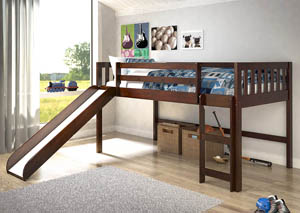 Image for Twin Dark Cappuccino Low Loft Bed w/Ladder & Slide