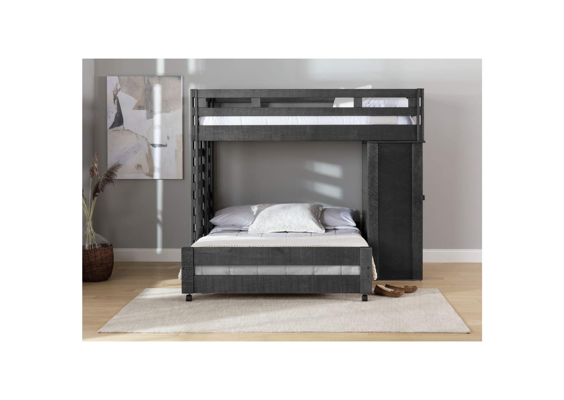 Vista Grey Twin Over Full Basic Loft Bed With Desk,Elements