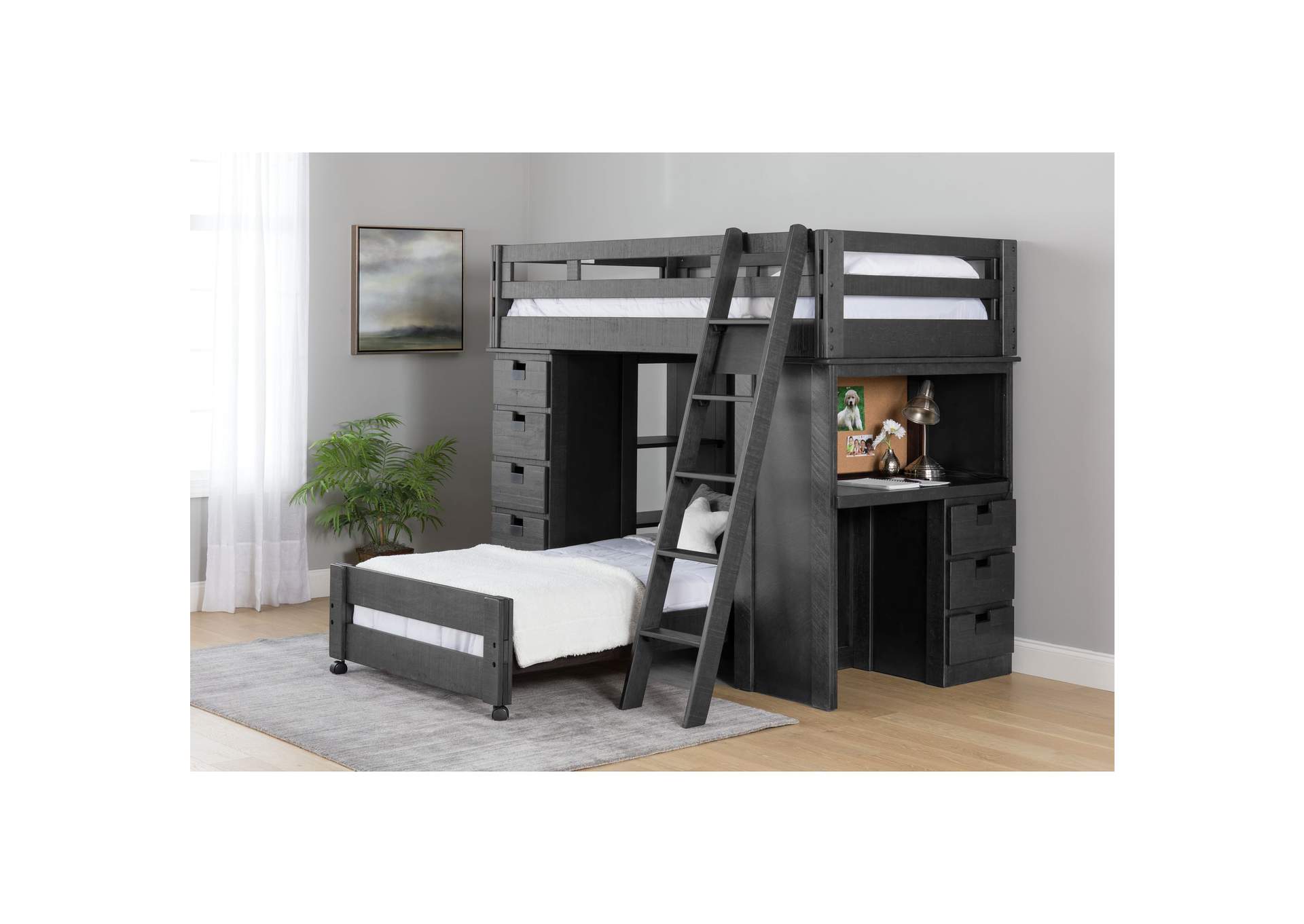 Vista Grey Twin Over Twin Super Loft Desk And Storage,Elements