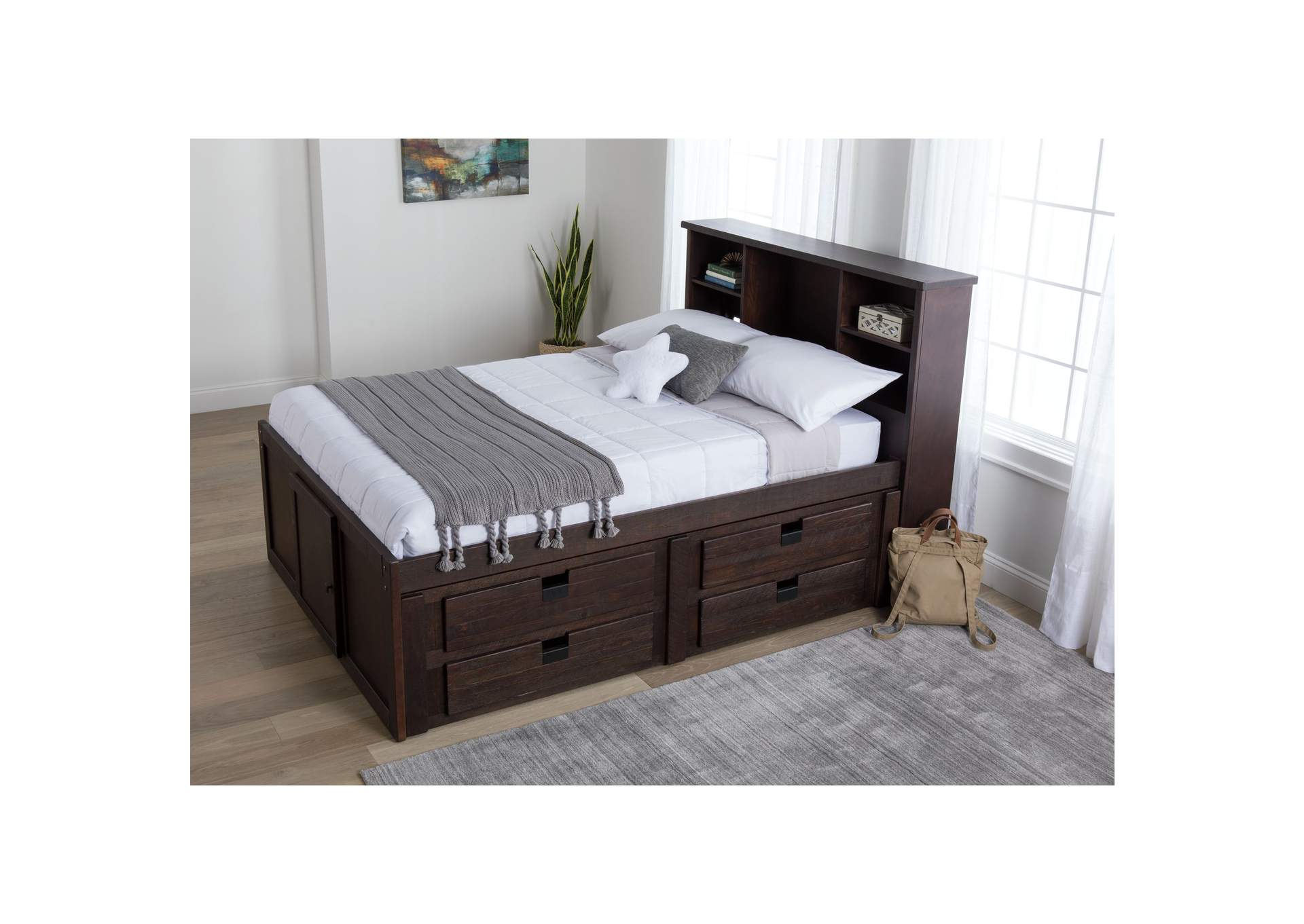 Vista Brown Full Captains Bed With Four Drawer Storage Pedestal,Elements