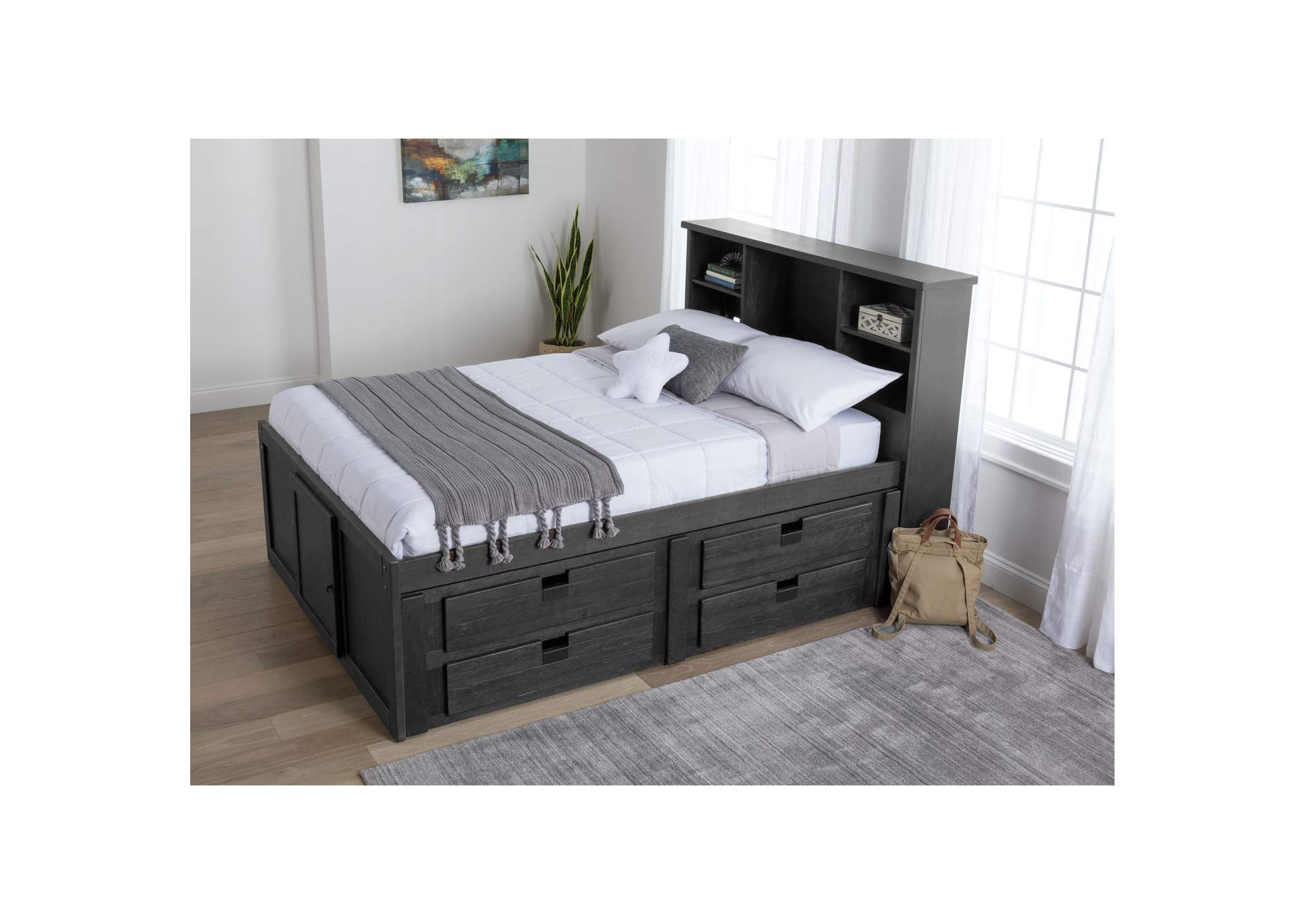 Vista Grey Full Captains Bed With Four Drawer Storage Pedestal,Elements