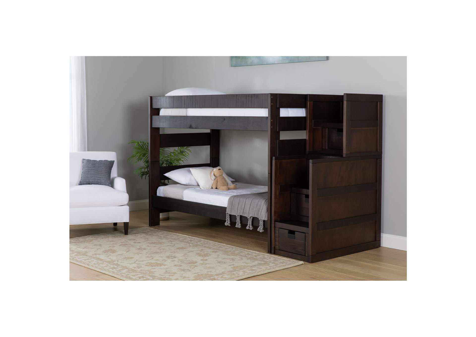 Vista Brown Twin Over Twin Bunk With Staircase,Elements
