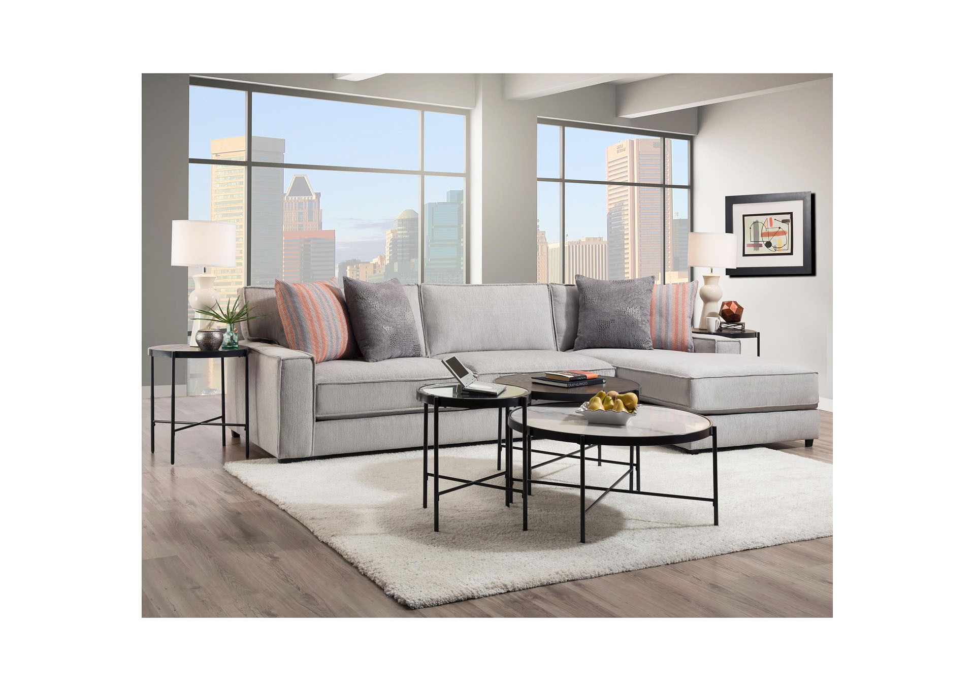 572 2 Pc Sectional With Right Hand Facing Chaise In Candor Ash And 4 Pillows,Elements