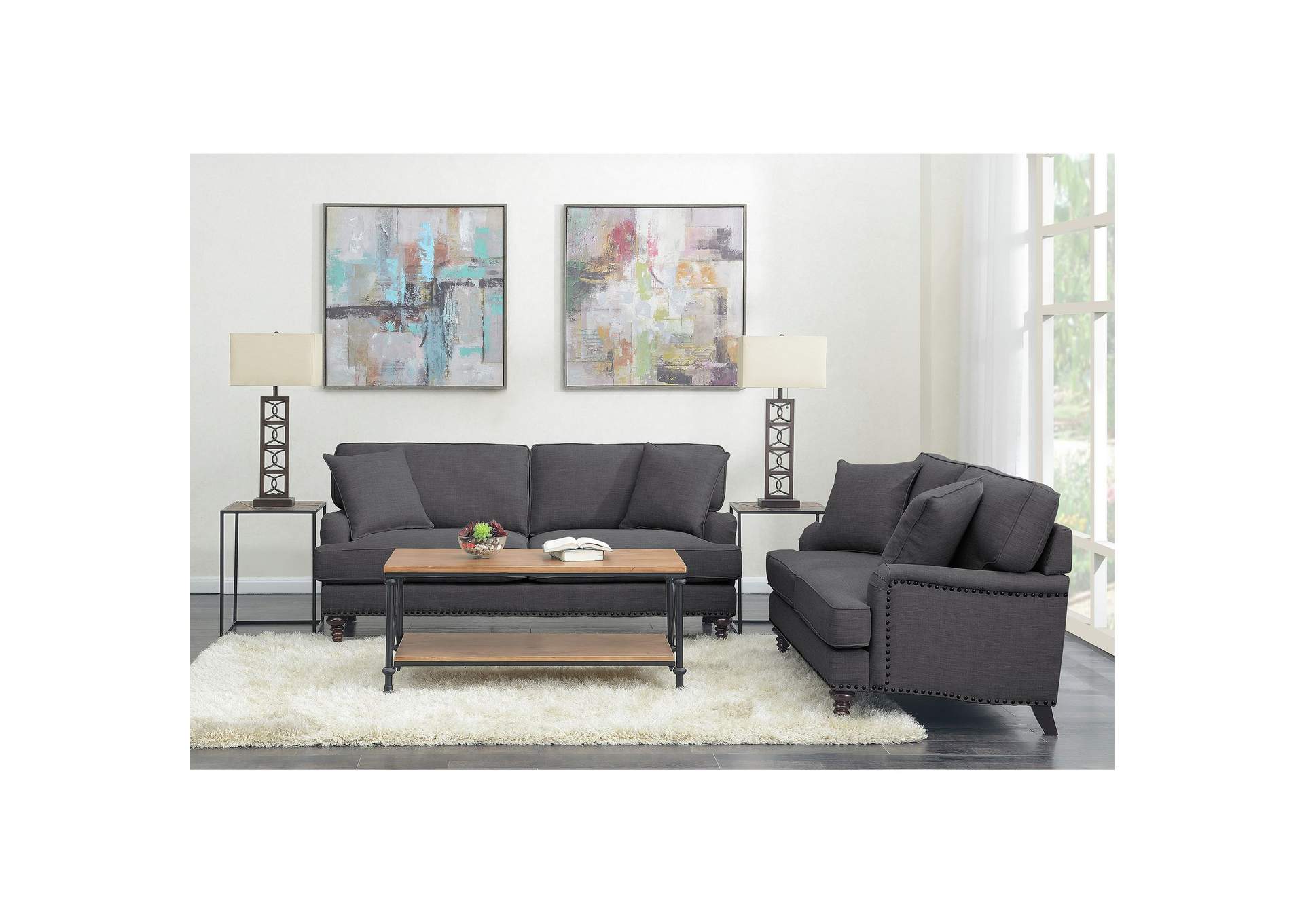 Abby 2 Piece Set - Sofa Loveseat In Charcoal,Elements