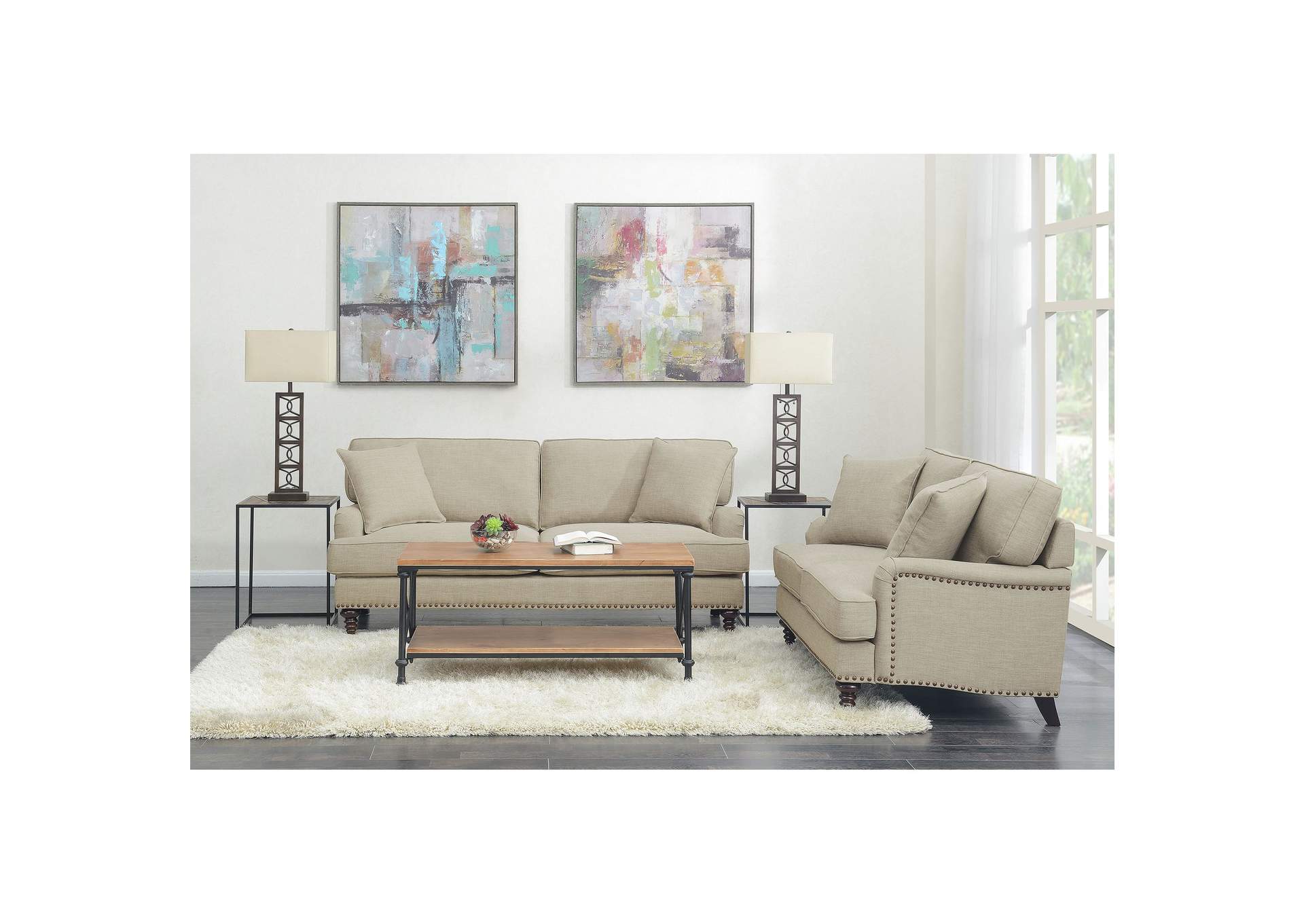 Abby Loveseat With Pillows In Heirloom Natural - Linen,Elements