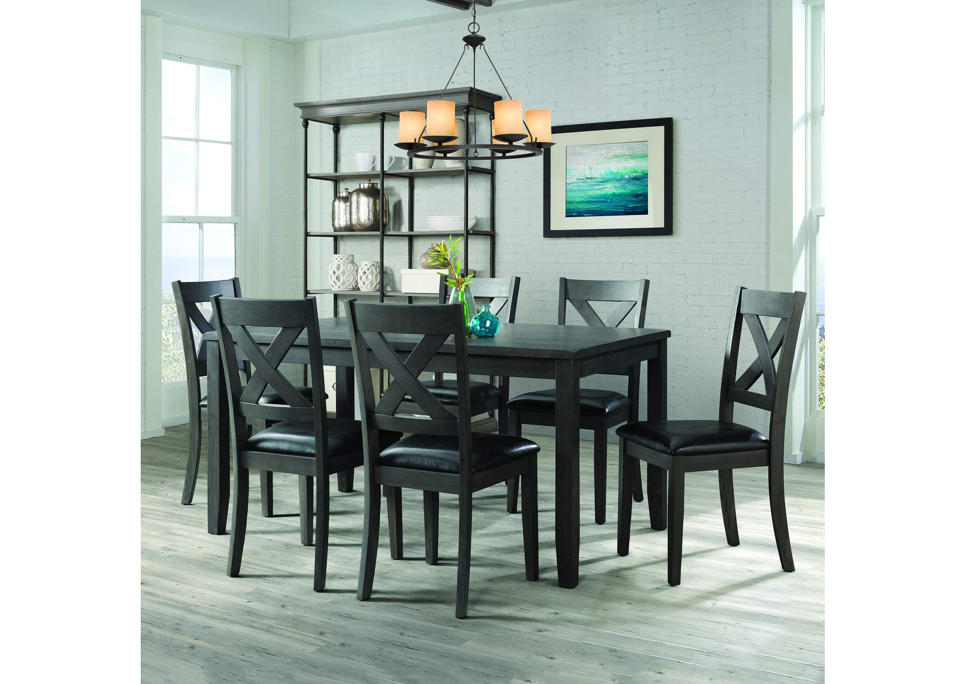 Alex Grey 60 7 Pc Dining Set Grey Table With Black Pu Seat,Elements